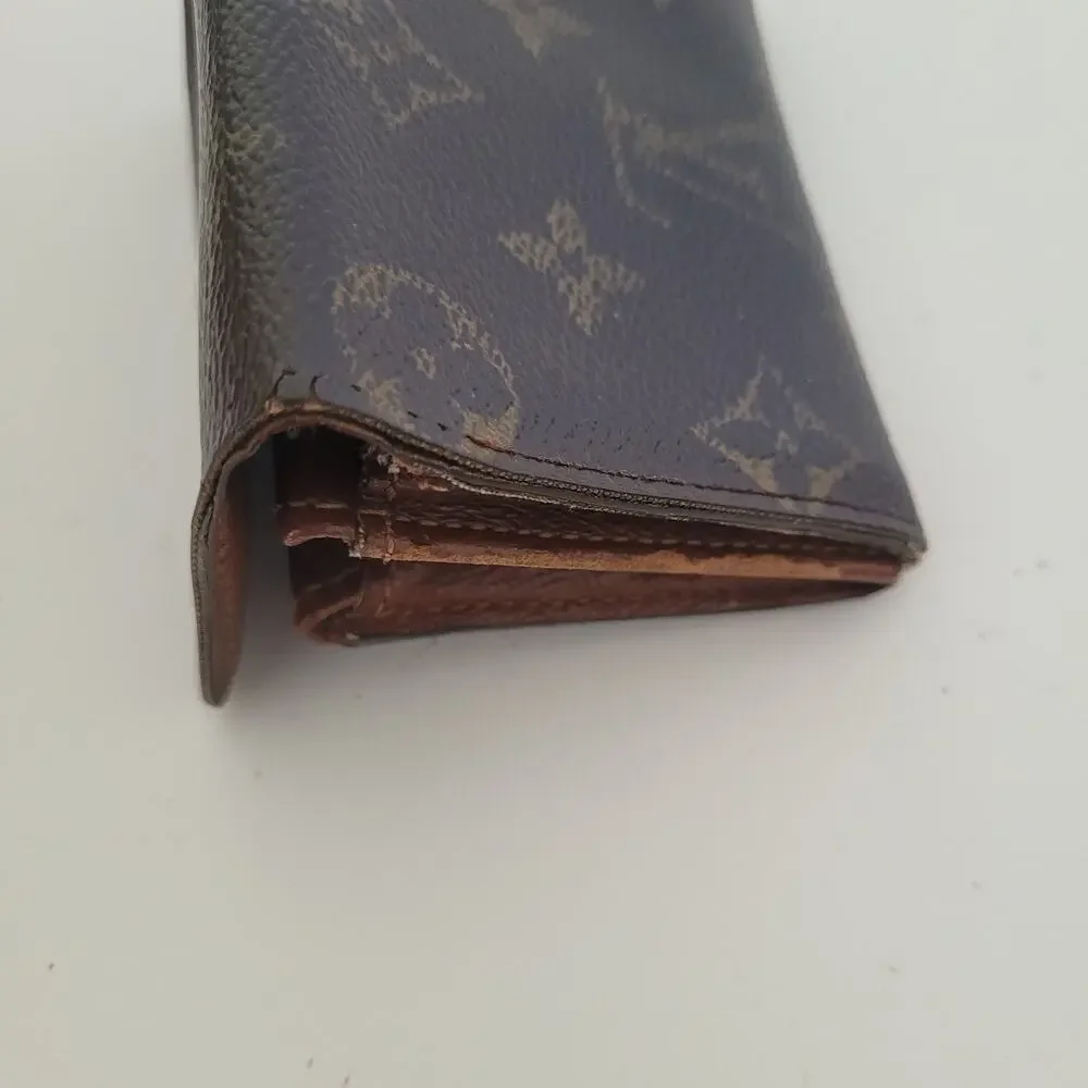 Louis Vuitton LV Micro Brown Folding Monogram Leather Card Wallet Small Authenti